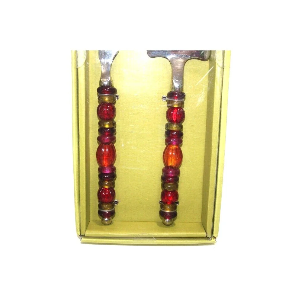 Pier 1 Imports Ornate Cake Dessert Knife Spatula Serve Ware Set Bead Fall Colors
